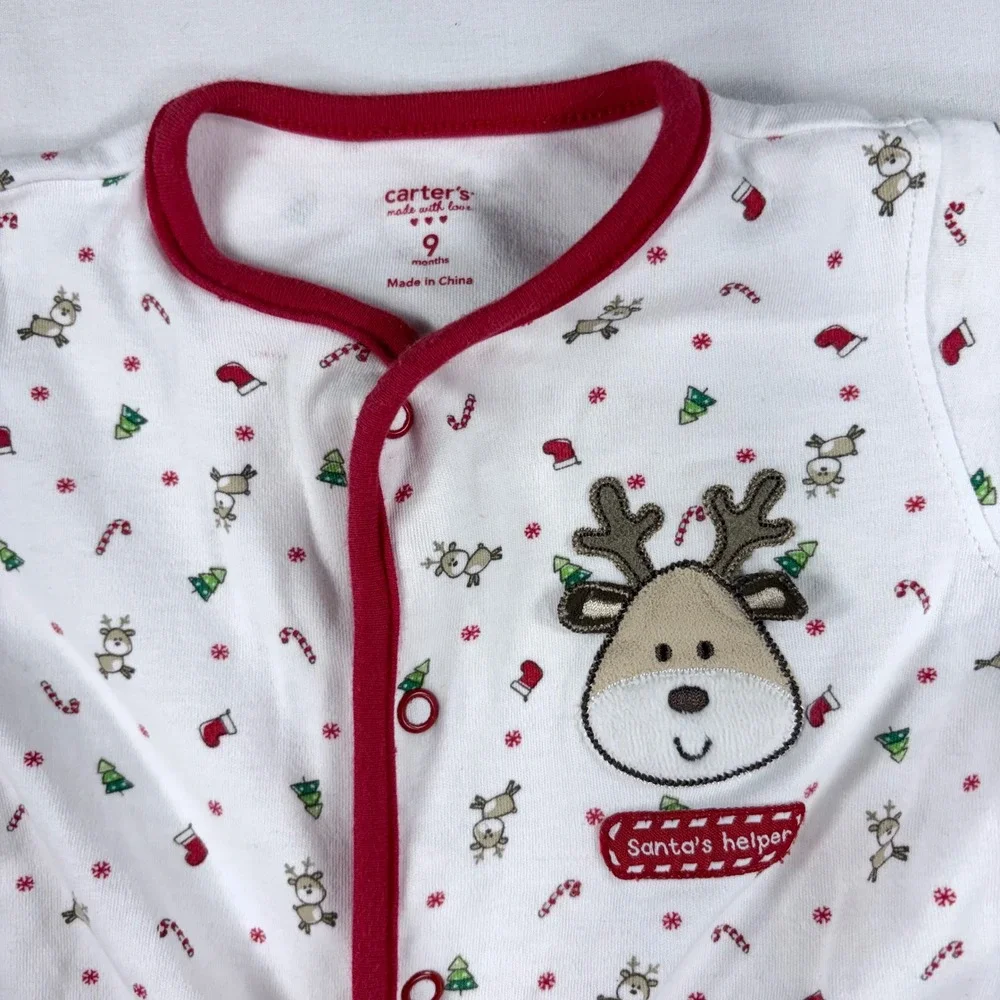 Carters Baby 9M Christmas Footed Sleeper Santas Helper Reindeer Holiday pajamas